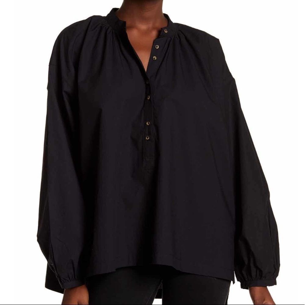 Free People Mock Neck Long Sleeve Blouse Black XS